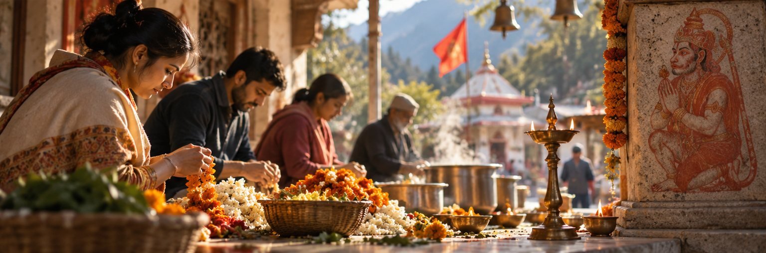 पूजा और भोजन सेवा की तैयारी